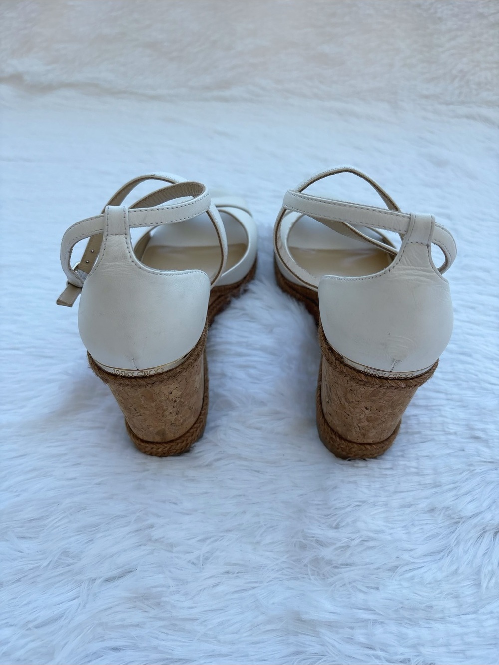 Jimmy Choo White Leather Alanah Cork
Wedge Ankle Strap Sandals - Picture 3 of 4
